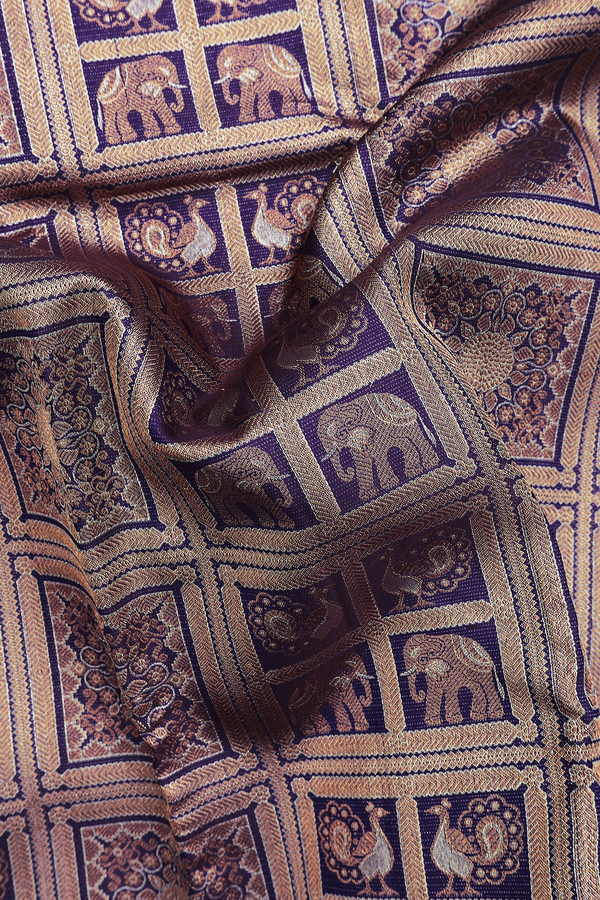 Kanchipuram Silk Saree In Navy Blue With Brocade Design