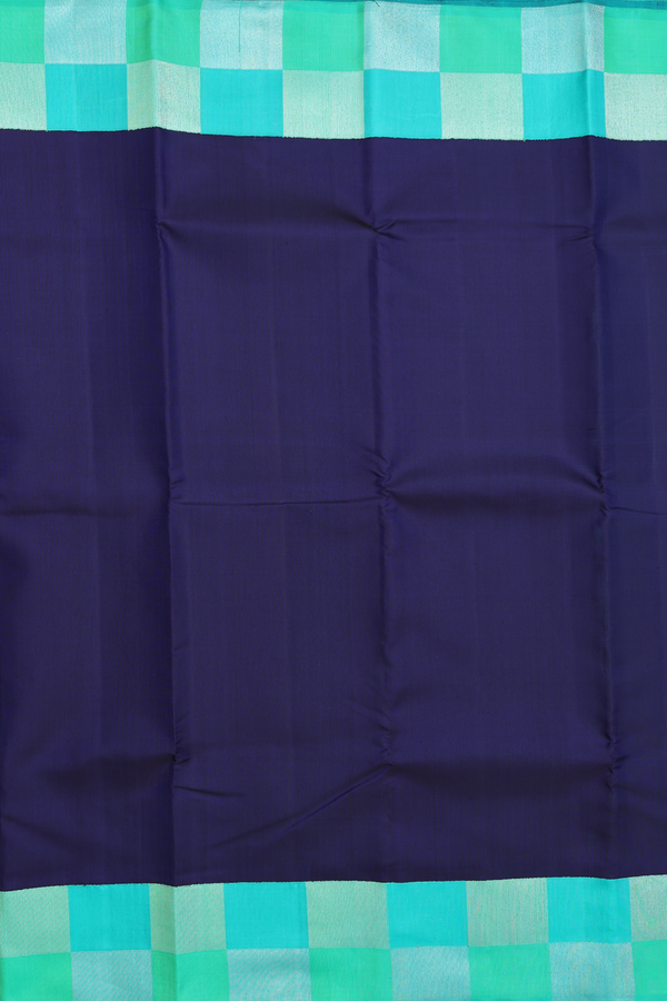Kanchipuram Silk Saree In Navy Blue With Checks Border