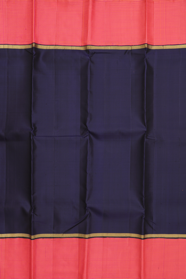 Kanchipuram Silk Saree In Navy Blue With Checks Border