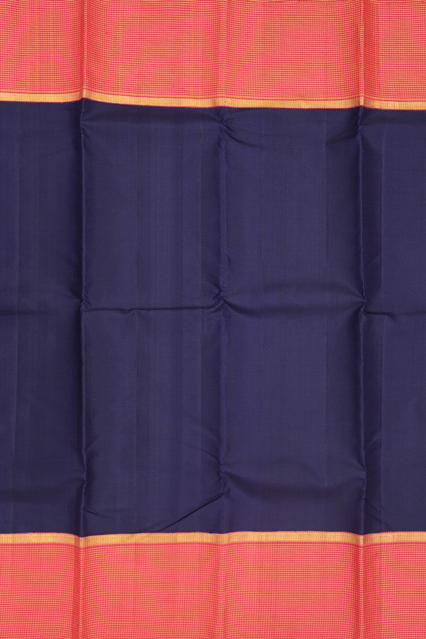 Kanchipuram Silk Saree In Navy Blue With Checks Border