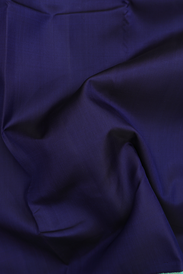 Kanchipuram Silk Saree In Navy Blue With Checks Border
