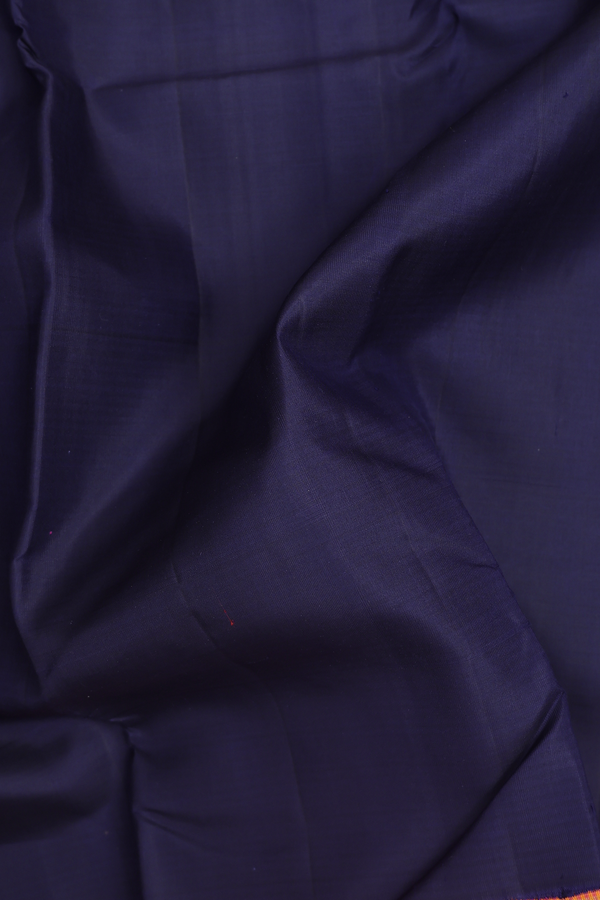 Kanchipuram Silk Saree In Navy Blue With Checks Border