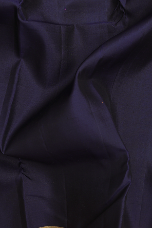 Kanchipuram Silk Saree In Navy Blue With Checks Border