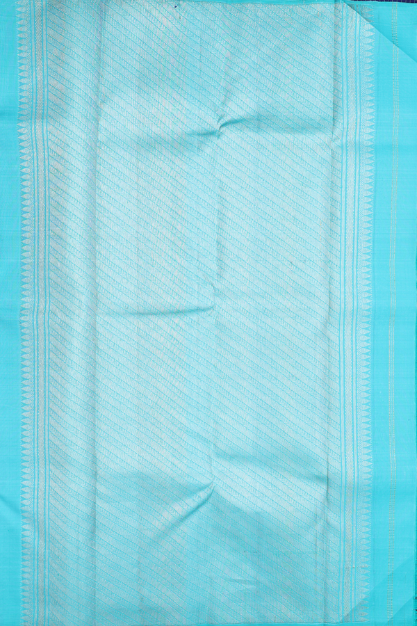 Kanchipuram Silk Saree In Navy Blue With Checks Design