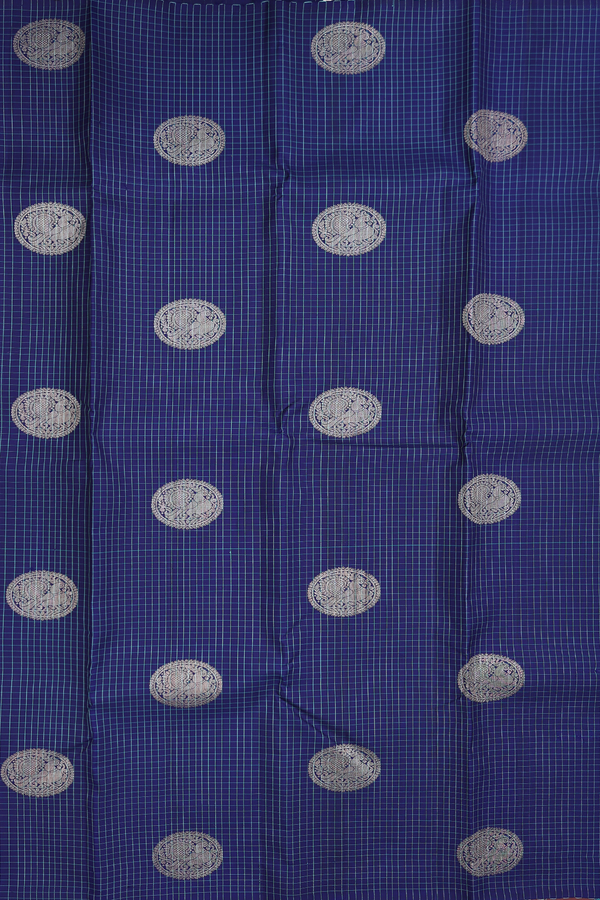 Kanchipuram Silk Saree In Navy Blue With Checks Design