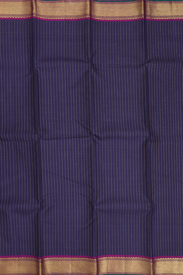 Kanchipuram Silk Saree In Navy Blue With Checks Design