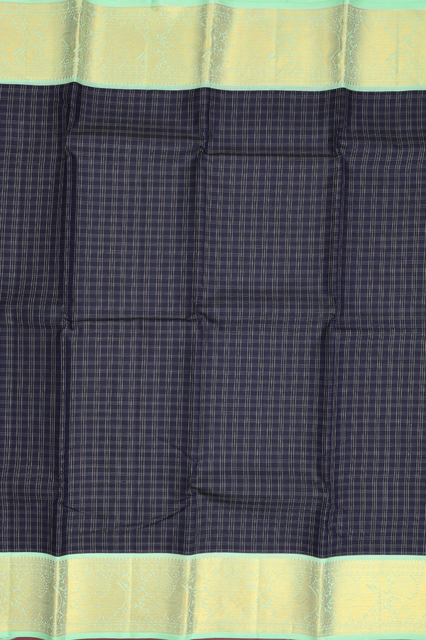 Kanchipuram Silk Saree In Navy Blue With Checks Design