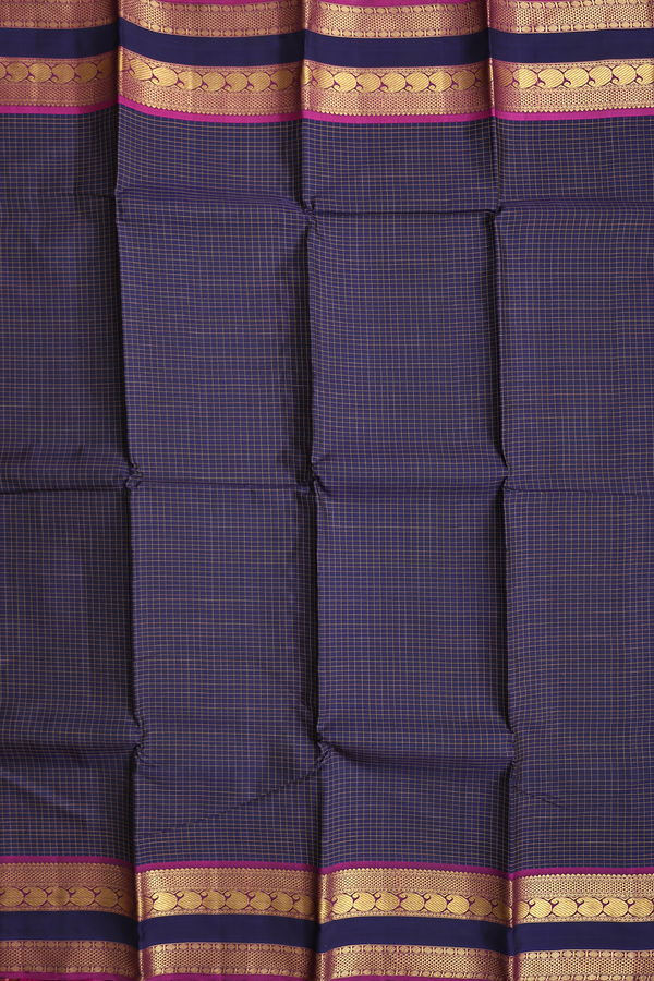 Kanchipuram Silk Saree In Navy Blue With Checks Design
