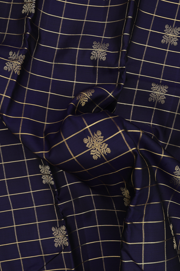 Kanchipuram Silk Saree In Navy Blue With Checks Design