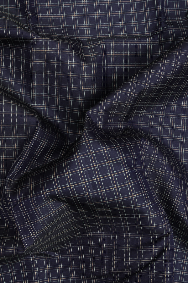 Kanchipuram Silk Saree In Navy Blue With Checks Design