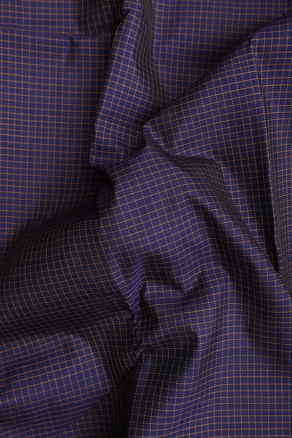 Kanchipuram Silk Saree In Navy Blue With Checks Design