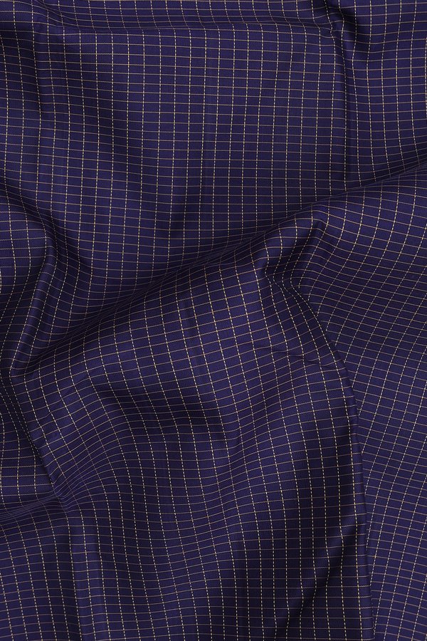 Kanchipuram Silk Saree In Navy Blue With Checks Design