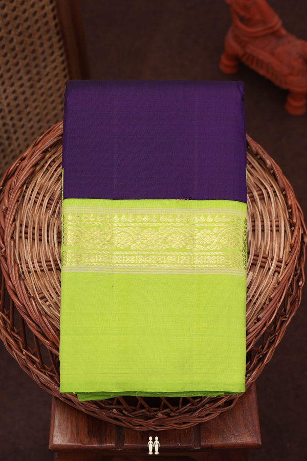 Kanchipuram Silk Saree In Royal Purple With Contrast Border