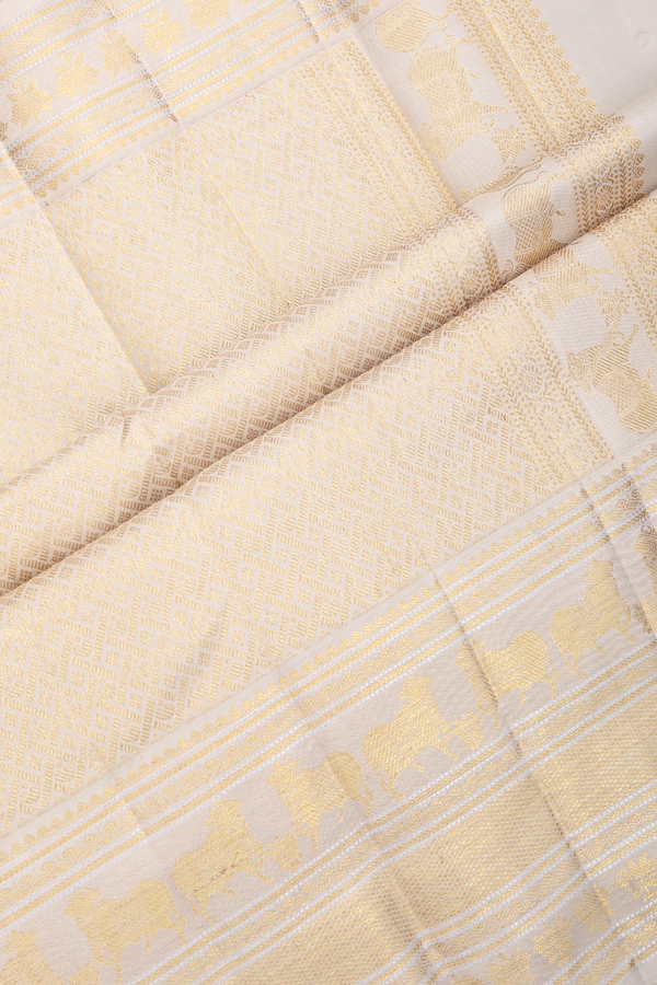 Kanchipuram Silk Saree In Oxford Blue With Floral Buttas