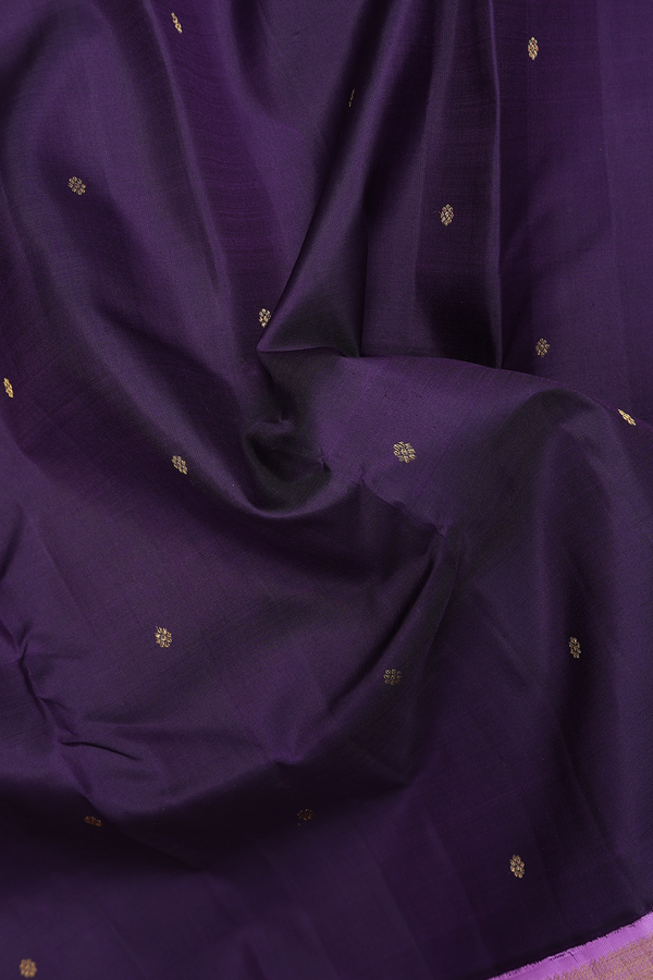 Kanchipuram Silk Saree In Navy Blue With Floral Buttis