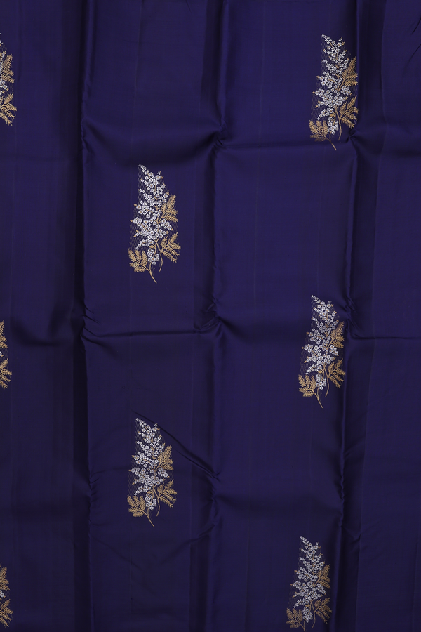 Kanchipuram Silk Saree In Navy Blue With Floral Design
