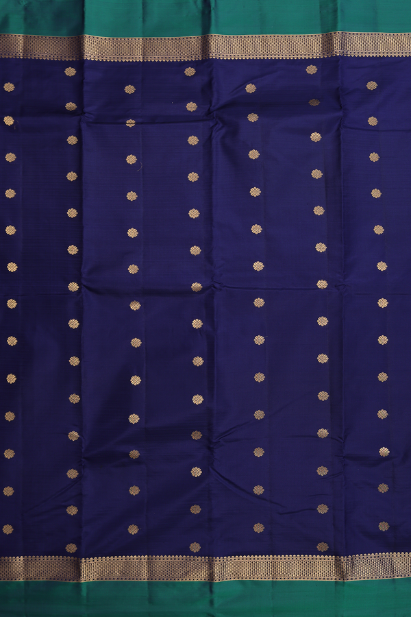 Kanchipuram Silk Saree In Navy Blue With Floral Zari Motifs