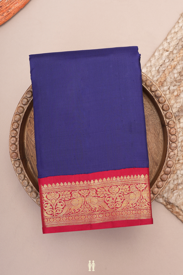 Kanchipuram Silk Saree In Navy Blue With Korvai Border