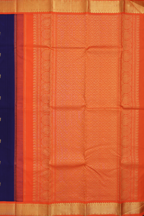 Kanchipuram Silk Saree In Navy Blue With Paisley Buttis