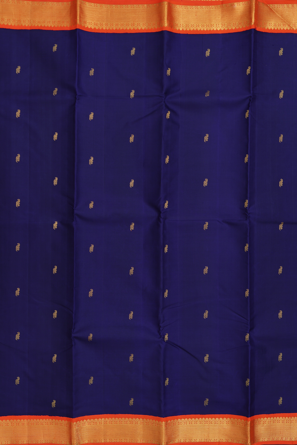 Kanchipuram Silk Saree In Navy Blue With Paisley Buttis