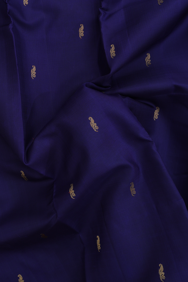 Kanchipuram Silk Saree In Navy Blue With Paisley Buttis