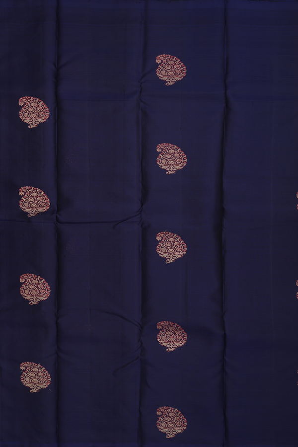 Kanchipuram Silk Saree In Navy Blue With Paisley Zari Motifs