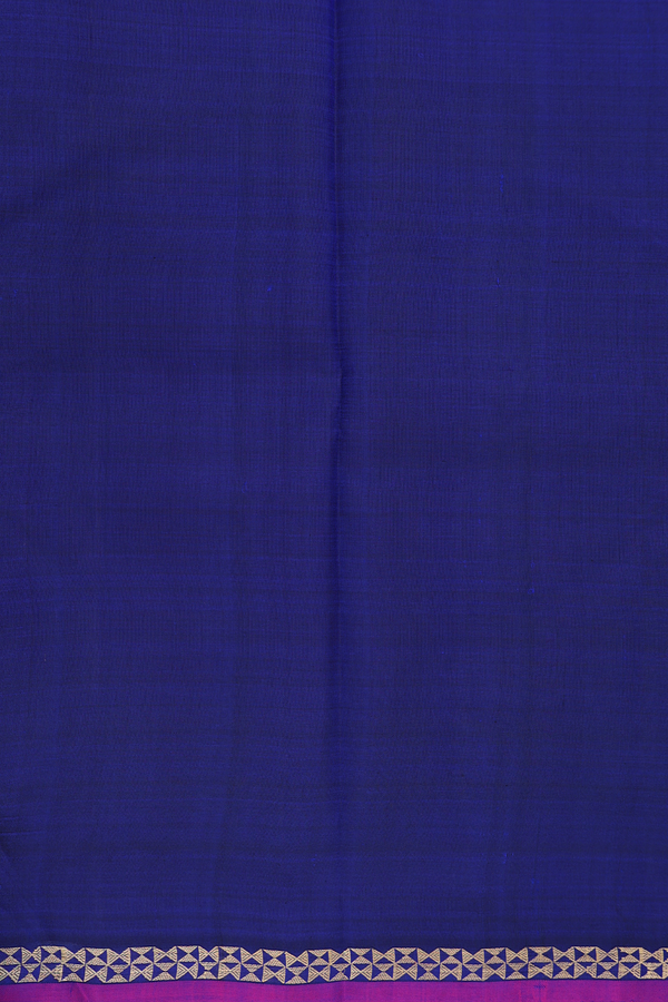 Kanchipuram Silk Saree In Navy Blue With Peacock Buttas