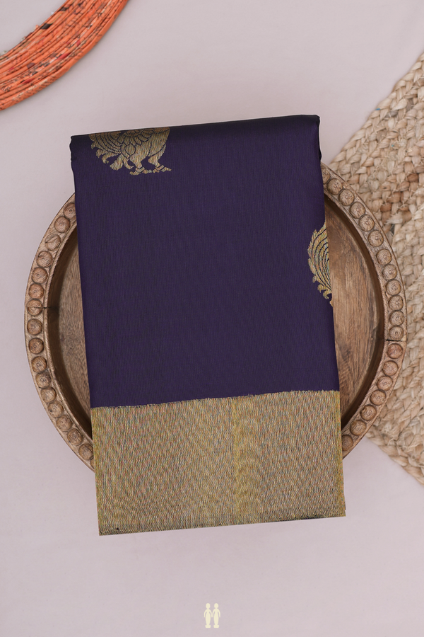 Kanchipuram Silk Saree In Navy Blue With Peacock Motifs