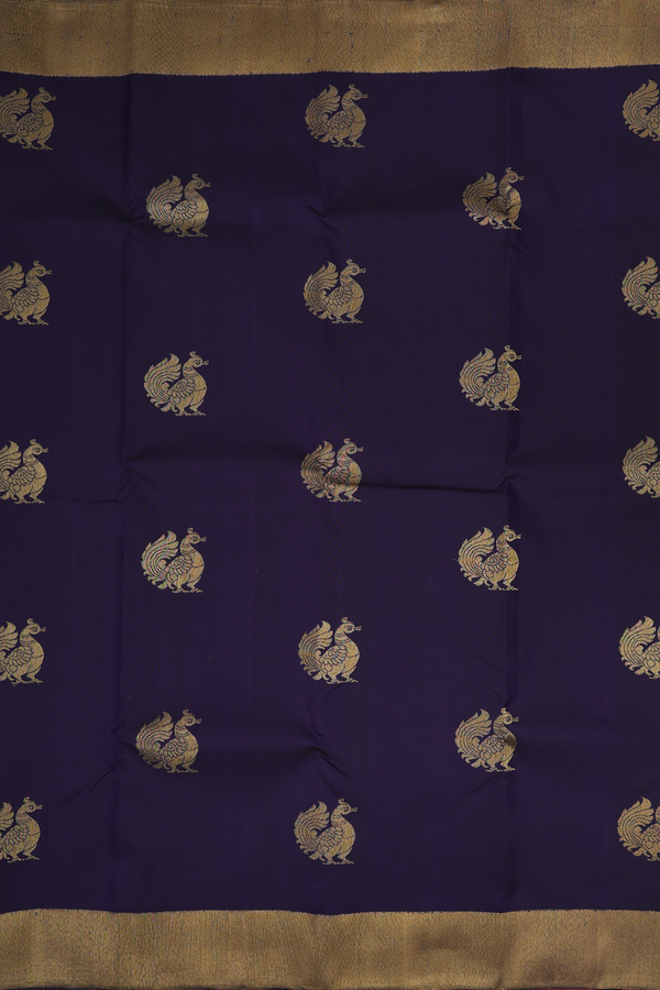 Kanchipuram Silk Saree In Navy Blue With Peacock Motifs