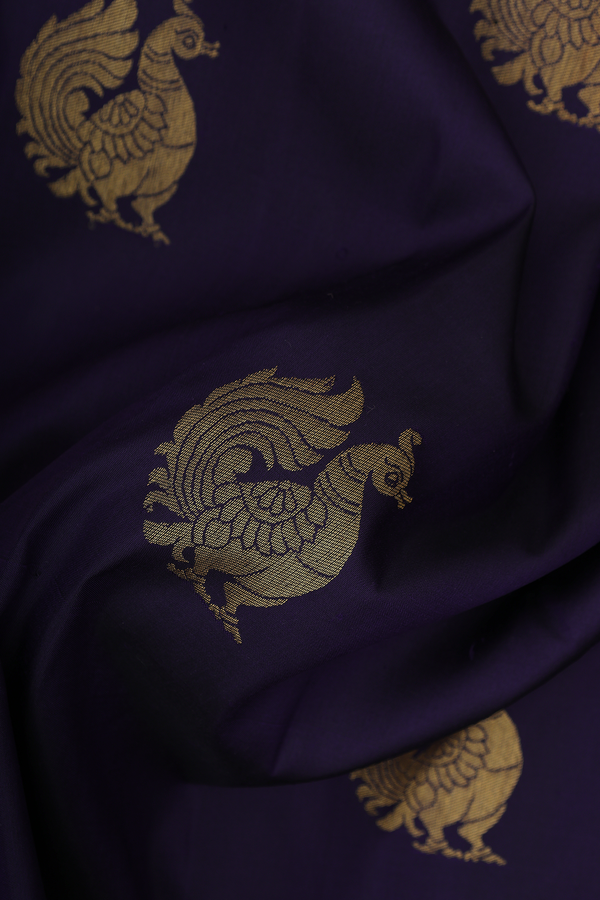 Kanchipuram Silk Saree In Navy Blue With Peacock Motifs