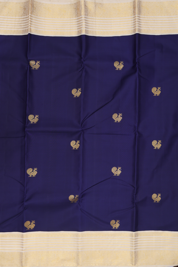 Kanchipuram Silk Saree In Navy Blue With Peacock Zari Motifs