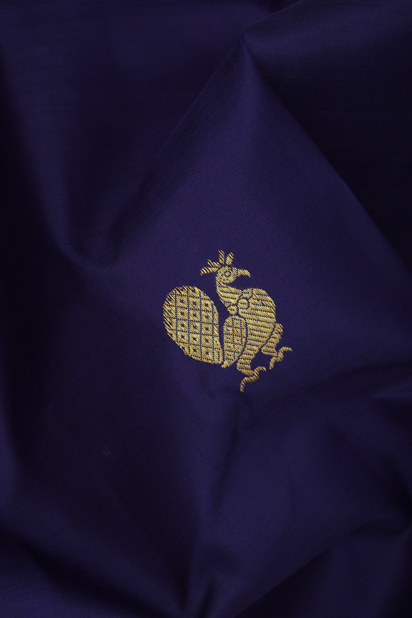 Kanchipuram Silk Saree In Navy Blue With Peacock Zari Motifs
