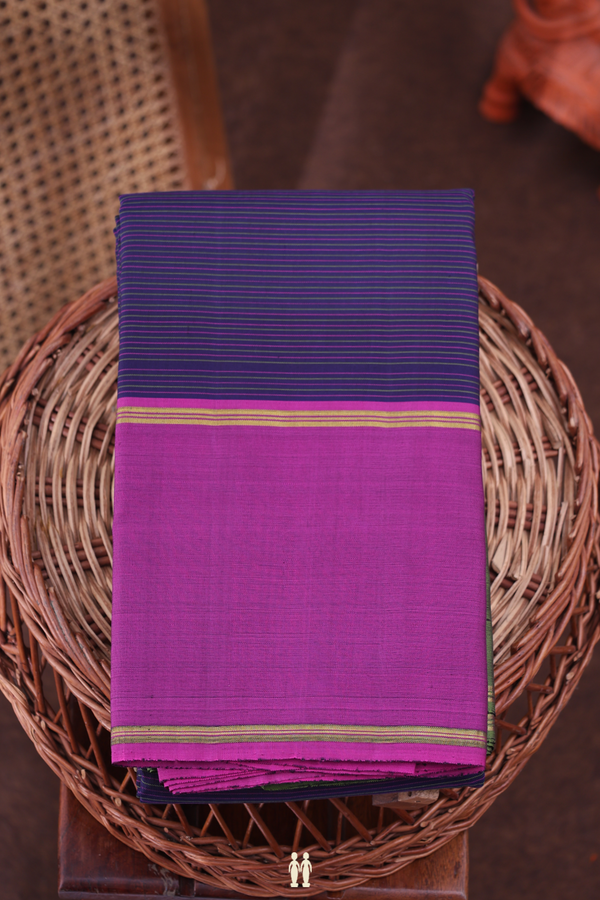 Kanchipuram Silk Saree In Navy Blue With Stripes Design