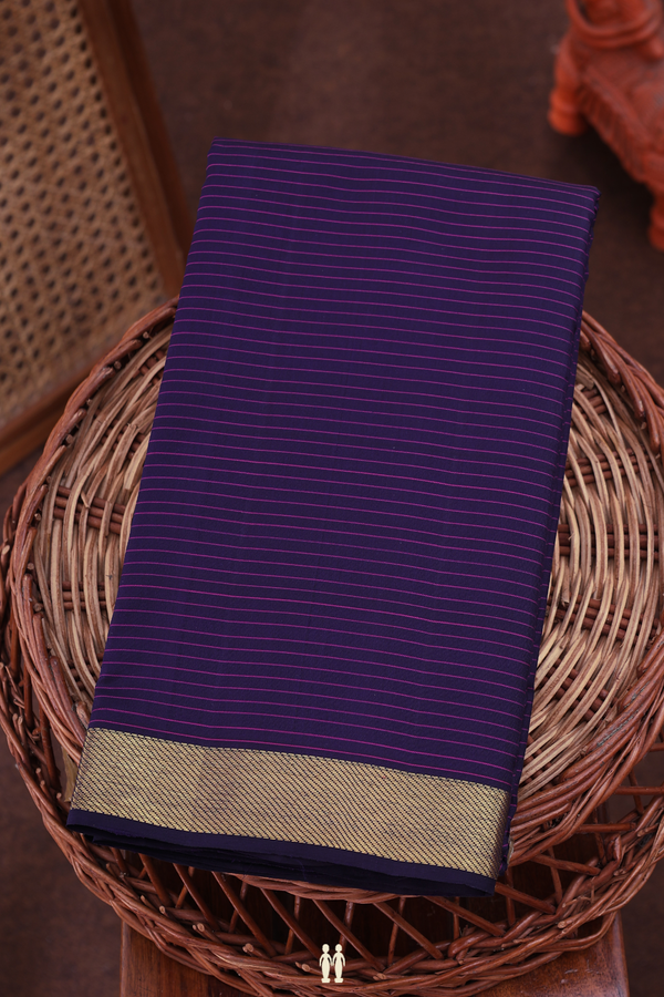 Kanchipuram Silk Saree In Navy Blue With Stripes Design