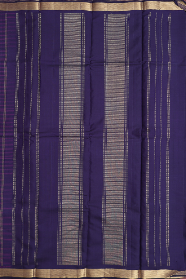 Kanchipuram Silk Saree In Navy Blue With Stripes Design