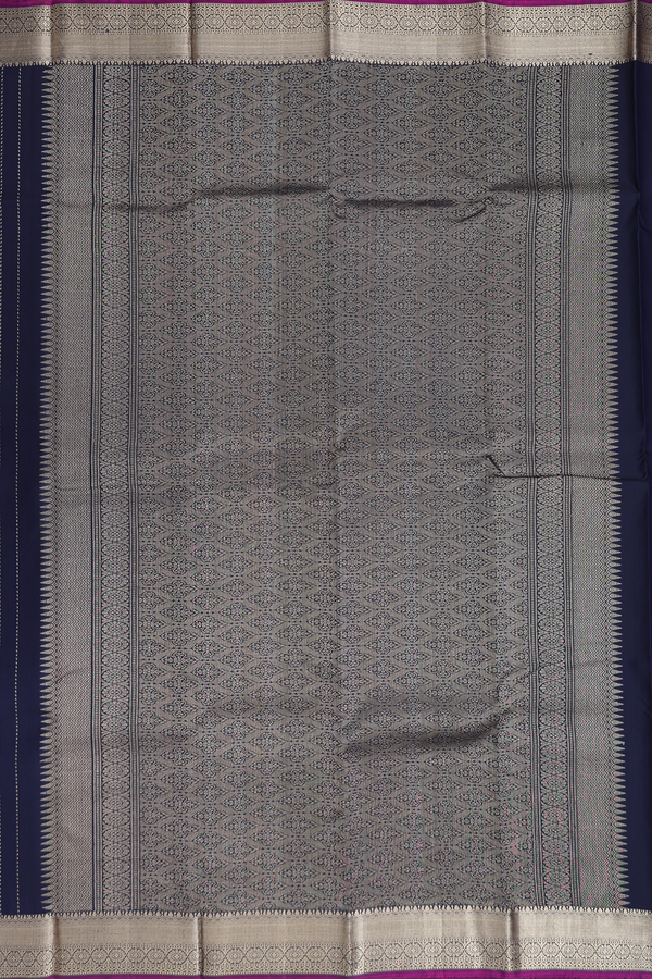 Kanchipuram Silk Saree In Navy Blue With Stripes Design