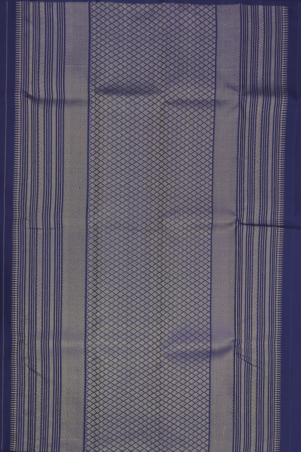 Kanchipuram Silk Saree In Navy Blue With Stripes Design