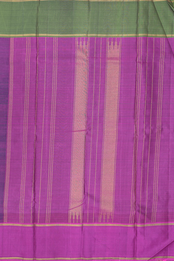 Kanchipuram Silk Saree In Navy Blue With Stripes Design