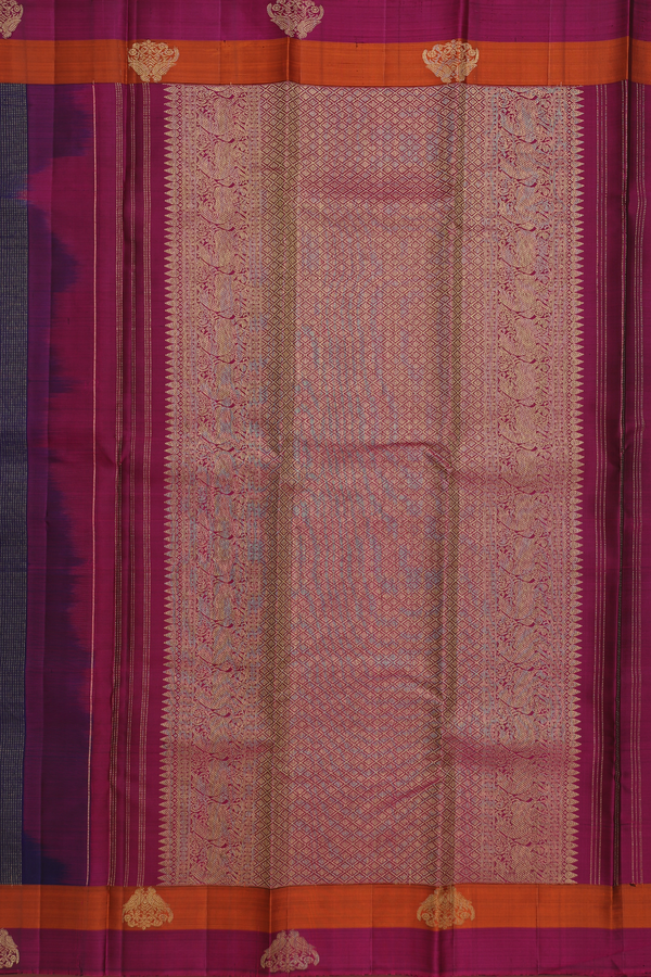 Kanchipuram Silk Saree In Navy Blue With Stripes Design