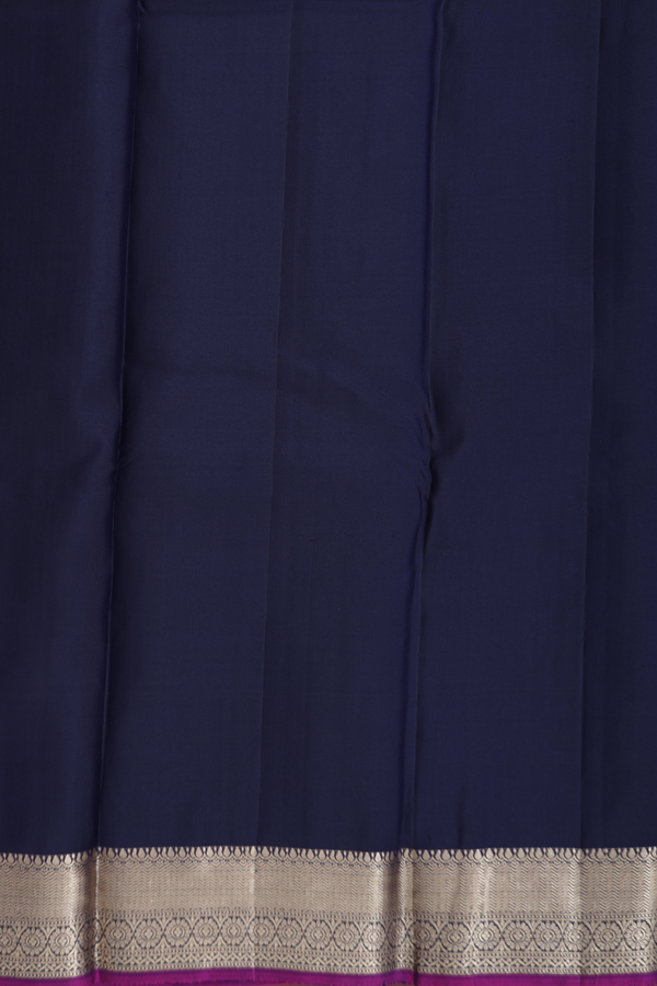 Kanchipuram Silk Saree In Navy Blue With Stripes Design