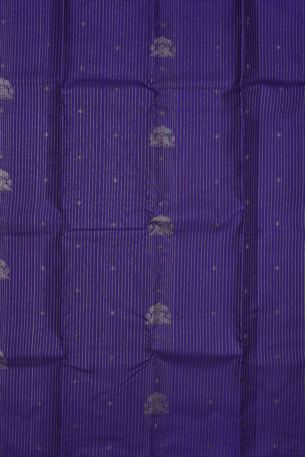 Kanchipuram Silk Saree In Navy Blue With Stripes Design