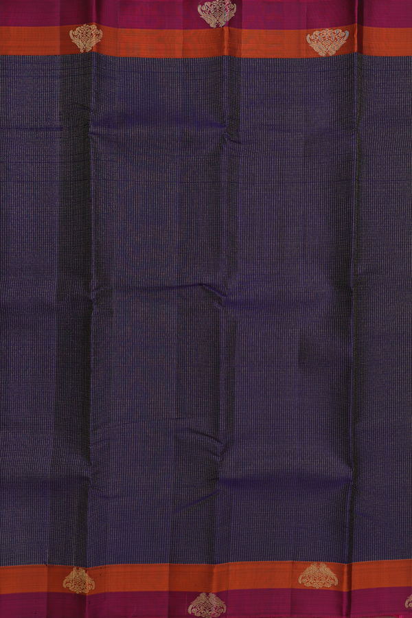 Kanchipuram Silk Saree In Navy Blue With Stripes Design