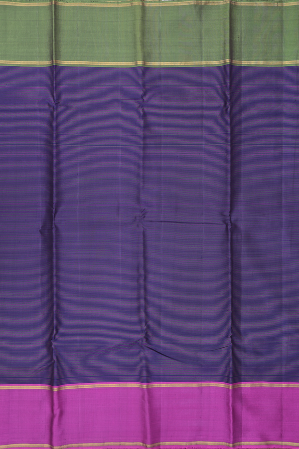 Kanchipuram Silk Saree In Navy Blue With Stripes Design