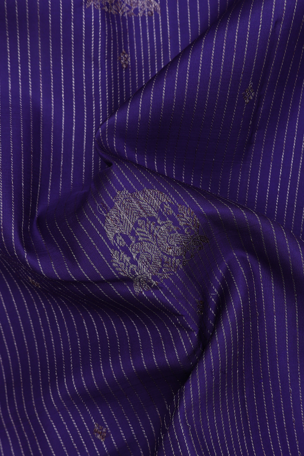 Kanchipuram Silk Saree In Navy Blue With Stripes Design