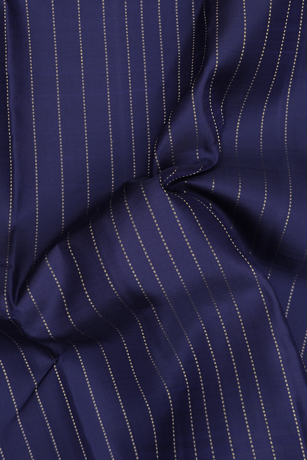 Kanchipuram Silk Saree In Navy Blue With Stripes Design