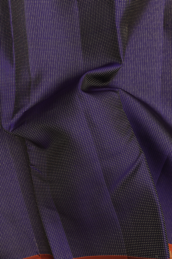 Kanchipuram Silk Saree In Navy Blue With Stripes Design