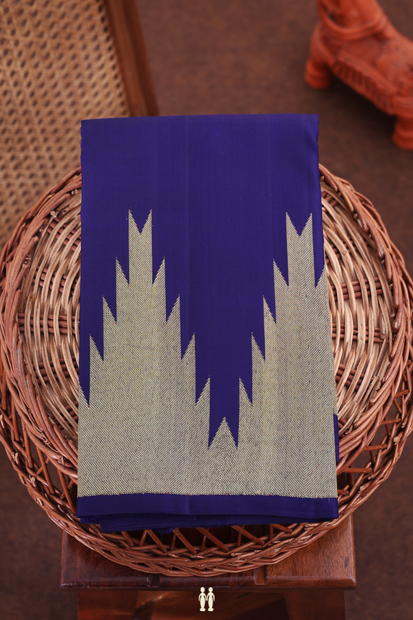 Kanchipuram Silk Saree In Navy Blue With Temple Border