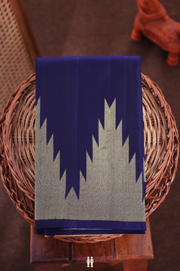 Kanchipuram Silk Saree In Navy Blue With Temple Border