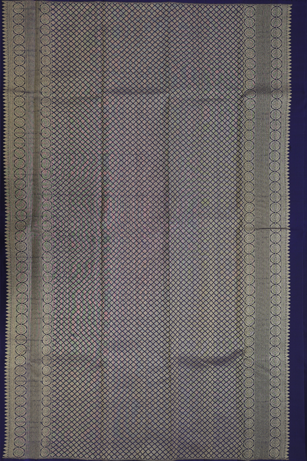 Kanchipuram Silk Saree In Navy Blue With Temple Border