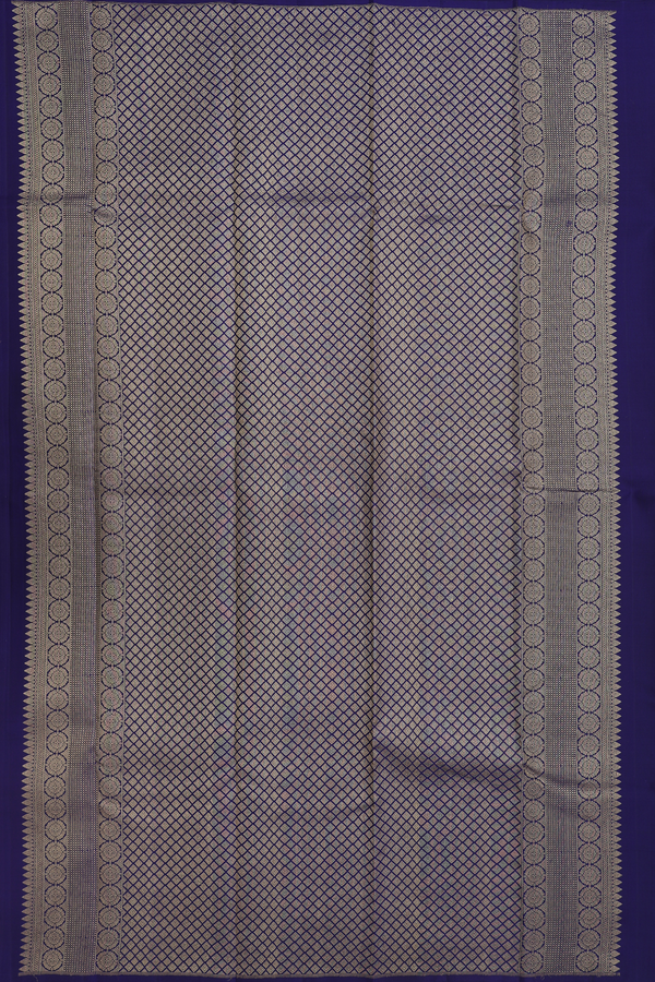 Kanchipuram Silk Saree In Navy Blue With Temple Border